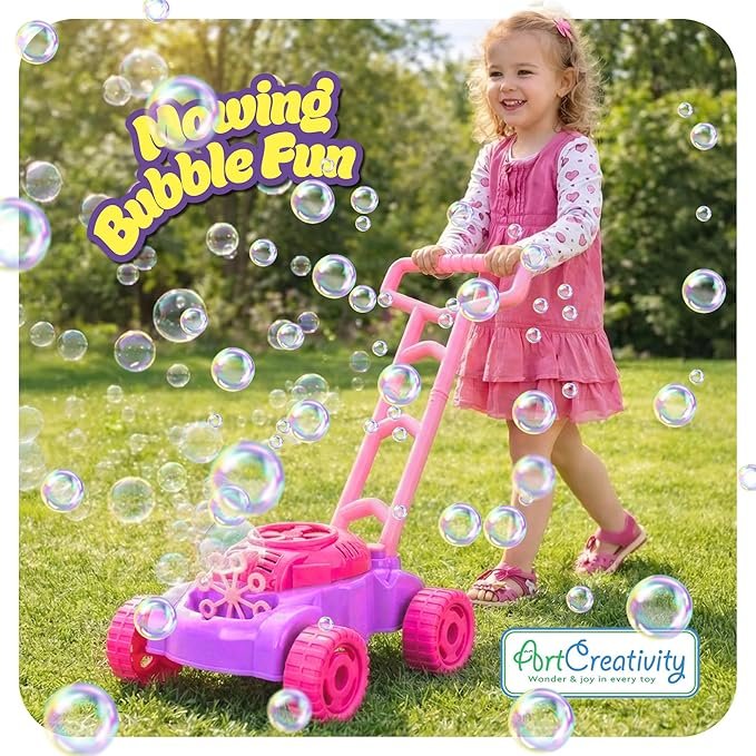 ArtCreativity Bubble Lawn Mower for Toddlers 1-3, Bubble Machine for 1-Year-Old Girl Gifts, Toddler Outdoor Toys for 2-Year-Old Girl Birthday Gift, Push Summer Gardening Toys for Toddlers Age 1 2 3 + hover