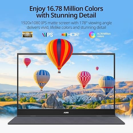 MNN Portable Monitor 15.6inch FHD 1080P 60Hz USB C HDMI Gaming Ultra-Slim IPS Display w/Smart Cover & Speakers,HDR Plug&Play, External Monitor for Laptop PC Phone Mac (15.6'' 1080P) hover