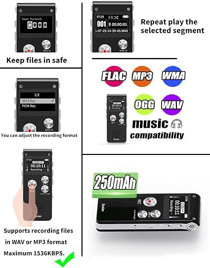 Digital Voice Recorder 16GB Voice Recorder with Playback for Lectures - USB Rechargeable Dictaphone Upgraded Small Tape Recorder Device hover