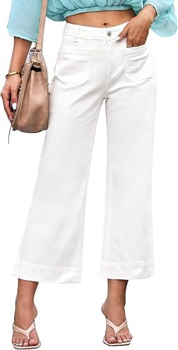 luvamia Wide Leg Jeans for Women Trendy High Waisted Crop Flare Jeans Pants | Cropped Baggy Jeans, High Rise, 26 Inch Inseam, Front Patch Pockets, Stretchy Denim Pants, Country Concert Outfits for Women