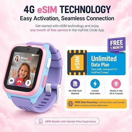 myFirst Fone S3+ Kids Smart Watch 4G GPS Watch Phone for Kids, Smartwatch with eSIM, Video Voice Call, 2MP Camera, GPS Tracking, Text, Waterproof eSIM Dual Band, Gift for Boys Girls Age 8-12 hover