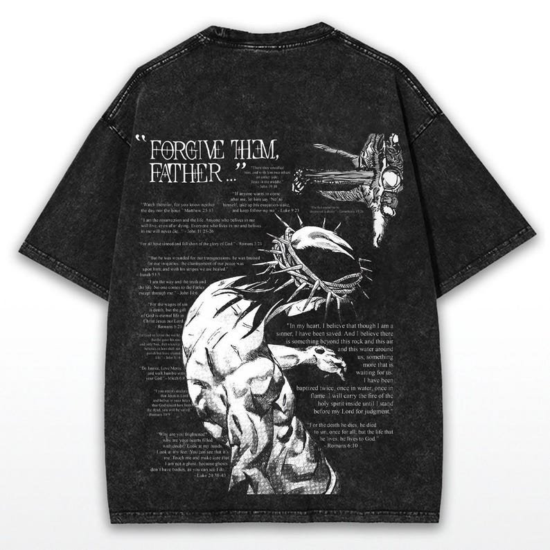 Forgive Them Father Tee – Gothic Cross Graphic Christian Faith Vintage Shirt hover