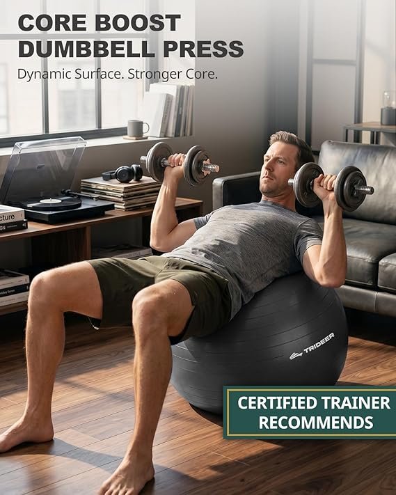 Trideer Yoga Ball for Exercise, Pilates, Core & Balance Training, Stability Ball for Pregnancy & Birthing Prep, Physical Therapy, Daily Stretching, Office Chair for Active Sitting, Quick Pump Included hover