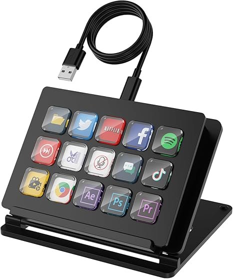 15-Key LCD Macro Keyboard, Customizable Stream Controller with Programmable Shortcut Keys for OBS, Twitch, YouTube, Zoom, Photoshop – All-in-One Productivity Control Pad for PC & Mac