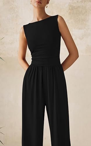 PRETTYGARDEN Jumpsuits for Women Dressy Casual Romper Vacation Outfits 2026 | Crewneck, Wide Leg Jumpsuits, Cute Jumpers, Business Casual, Date Night, Summer One Piece Teacher Outfits hover