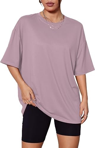 Kinglaman 5 Pack Womens Oversized T Shirts Workout Short Sleeve Summer Tops | Loose fit plus size crew neck tee, Baggy, Casual daily summer wear hover