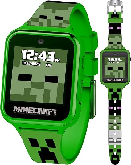 Minecraft Kids Smartwatch - Interactive LED Screen Watch with 10 Custom Watch Faces, Games, Camera, Alarm, Step Tracker & More - Fun Tech Gift for Boys and Girls - Fits Wrists 5.5'' to 8.0