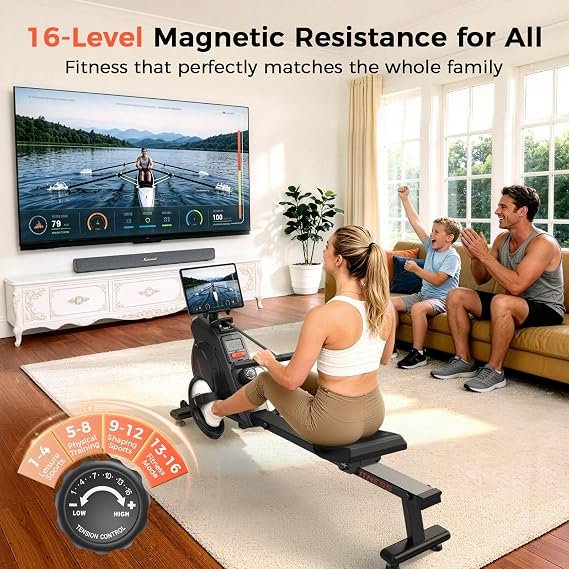 YOSUDA Rowing Machine for Home, Magnetic Rower Machine for Beginners to Athletes, Use with Resistance Adjustment Function, Bluetooth, App Supported, LCD Monitor, and Comfortable Seat Cushion hover