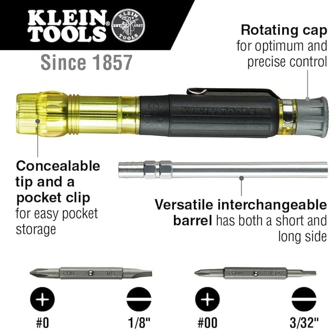 Klein Tools 32614 Multi-bit Precision Screwdriver Set, 4-in-1 Electronics Pocket Screwdriver, Professional Phillips and Slotted Bits, EDC hover