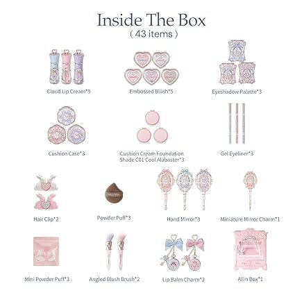 Flower Knows Bunny Garden All-In Gift Set, Collectible 40-Piece Beauty Box | with Lip Cream, Satin Blush, Eyeshadow, Foundation C01, Gel Eyeliner, Brushes, Mirror & Accessories hover