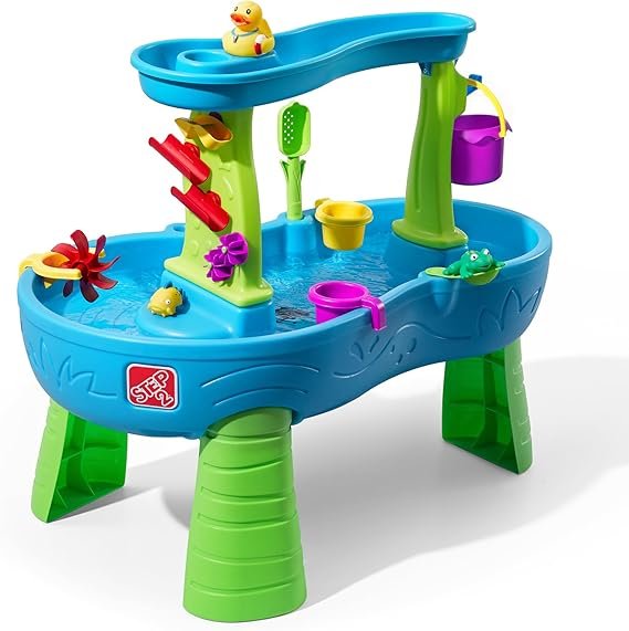 Step2 Rain Showers Splash Pond Toddler Water Table, Outdoor Kids Water Sensory Table, Ages 18+ Months, 13 Piece Water Toy Accessories, Blue & Green