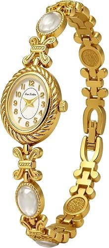 FANMIS Women’s Bracelet Watch Gold Tone Small Oval Bangle Quartz Watches | Jewelry Band, Abalone Shell Accent Slim Dress Watch for Women Dainty Small Wrist Watch Easy Read Dial Dress Watches