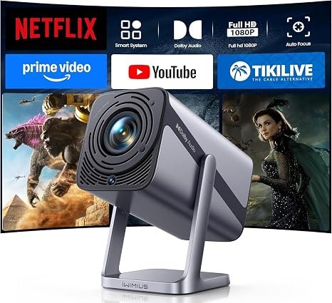 4K Support/Auto Focus/360°Adjustable Stand]Smart-Mini-Projector with WiFi 6 and Bluetooth5.2, Native 1080P Portable Projector, Dolby Audio, iWIMIUS Outdoor Movie Proyector Compatible with Netflix hover