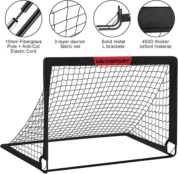 VAVOSPORT Kids Soccer Goals for Backyard Set of 2,Soccer Training Equipment | 4'x3'/5'x3'/7'x5' Portable Soccer Goal, Pop Up Toddler Soccer Net with Soccer Ball, Soccer for Kids and Youth Games, Sports hover