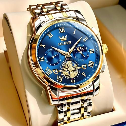 OLEVS Luxury Waterproof Big Face Stainless Steel Multifunction Mens Watches hover