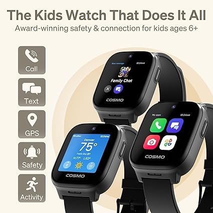 JrTrack 5 Kids Smart Watch by Cosmo | Best Kid-Safe Phone Watch | Precision Real-Time GPS Tracking | Call, Text, Activity, School Settings | Spotify Music | Parental Controls | SOS & Safety Alerts hover