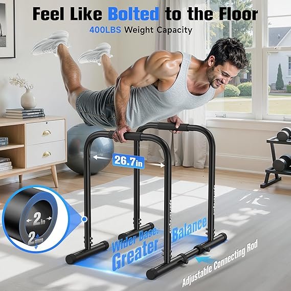 Sportsroyals Adjustable Dip Bar Station, Heavy Duty Parallette & Parallel Bars, 400LBS Stable Dip Stands for Home Gym, Calisthenics & Upper Body Workout Equipment hover