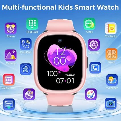 MIRO Kids Smart Watch with SIM Card Slot, GPS Tracker, Call & Video Call, Real-Time Location, Safe Zone Alert, Parental Control, School Mode, Gift for Boys Girls Age 3-15 (Pink) hover