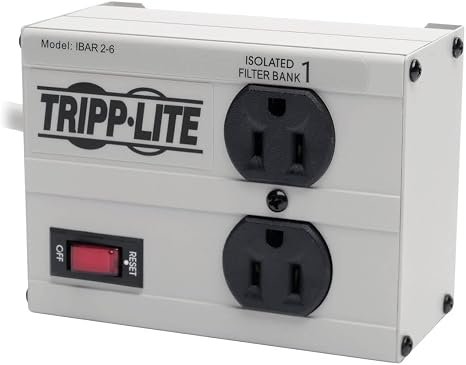 Tripp Lite ISOBAR2-6 Isobar 2 Outlet Heavy Duty Power Strip Surge Protector, 1410 Joules, 6ft Cord, Flat Plug, Metal Power Strip, Industrial Garage Work Shop Bench, Under Desk and Wall Mountable