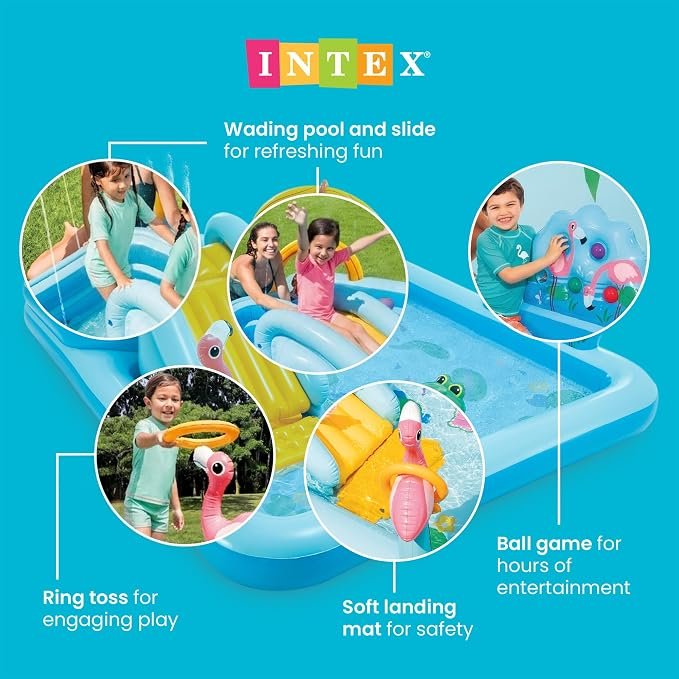 INTEX Jungle Adventure Inflatable Water Slide Park & Kiddie Swimming Pool | 57161EP - Blow Up Play Center with Sprinkler & Fun Games for Kids Ages 2 and Up hover