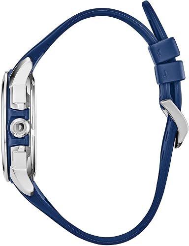 ITIZEN Men's Eco-Drive Weekender Watch in Stainless Steel with Blue Polyurethane Strap, Blue Dial (Model: AW1158-05L) hover
