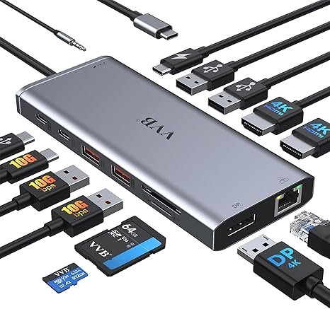 USB C Laptop Docking Station Dual Monitor HDMI for Dell/Lenovo/HP Laptop 14 in 1 USB C Hub Multiport Adapter Dongle Dock USB C to 2 HDMI 4K+DisplayPort+Ethernet+4USB+2USB C+100W PD Charger+SD/TF+Audio