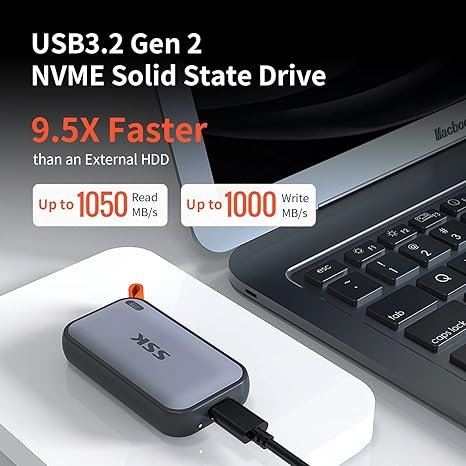 SSK Portable SSD 1TB External Solid State Drives, up to 1050MB/s USB C SSD External Hard Drive USB 3.2 Gen2 for iPhone 15/16/17Pro, Windows, Mac, Android Phones and Tablets hover