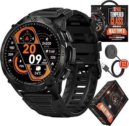 CARBINOX Blaze Smart Watch with GPS – Rugged Fitness Trackers, IP69K Waterproof, 170+ Sports Modes, Gorilla Glass, Make/Receive Calls, Android & iOS Compatible