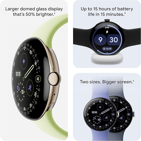 Google Pixel Watch 4 (41mm) - Android - 2 Years of Data- Heart Rate,Sleep & Fitness Tracking -30-Hour Battery -Polished Silver Aluminum Case - Iris Active Band - LTE (2025) -Google Pixel Watch app hover