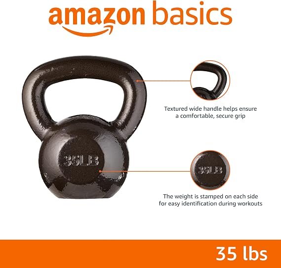 Amazon Basics Cast Iron Kettlebell for Strength Training, Textured Wide Handle, Black hover