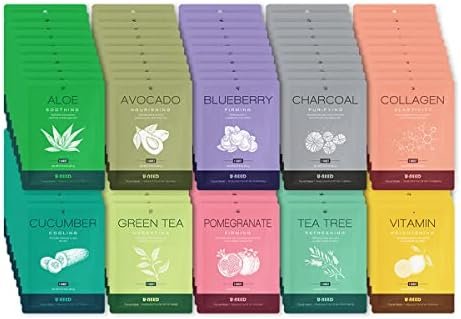 U-NEED 100 pcs Korean Face Sheet Mask (10 Types x 10 pcs) Natural Facial Mask Sheet | Tencel | Skin Care | Made in Korea | Moisturizing & Tightening | Pigment Balancing