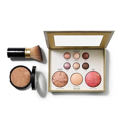 LAURA GELLER NEW YORK Baked Starter Kit- Baked Balance-n-Brighten, Medium + Best of the Best Tuscan Dreams Face Palette + Retractable Angled Kabuki Brush