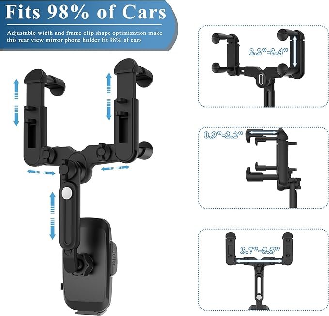 Car Phone Holder Mount, Rear View Mirror Phone Holder, Rotatable and Retractable Phone Holders for Your Car Compatible with iPhone Samsung All 4-7 Inch Cell Phones hover