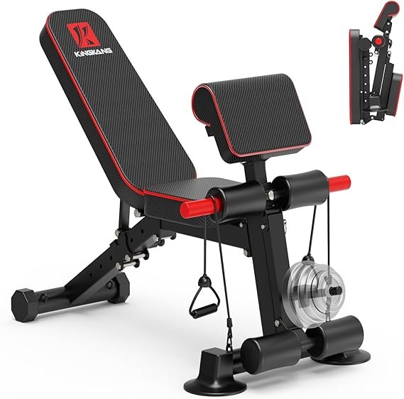 K KiNGKANG Adjustable Weight Bench, Foldable Home Gym, 1050lbs Capacity | Heavy-duty steel frame, 1050lbs max load, 8-level backrest adjustment, no assembly required, compact foldable design