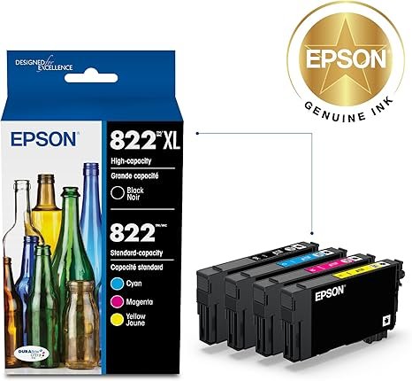 EPSON 822 DURABrite Ultra Ink High Capacity Black & Standard Color Cartridge Combo Pack (T822XL-BCS) Works with WorkForce Pro WF-3820,3823, 4820, 4830, 4833, 4834 hover